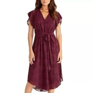 RACHEL ROY Floral Cap Sleeve, Burgundy/Wine, Tie Front Midi Dress